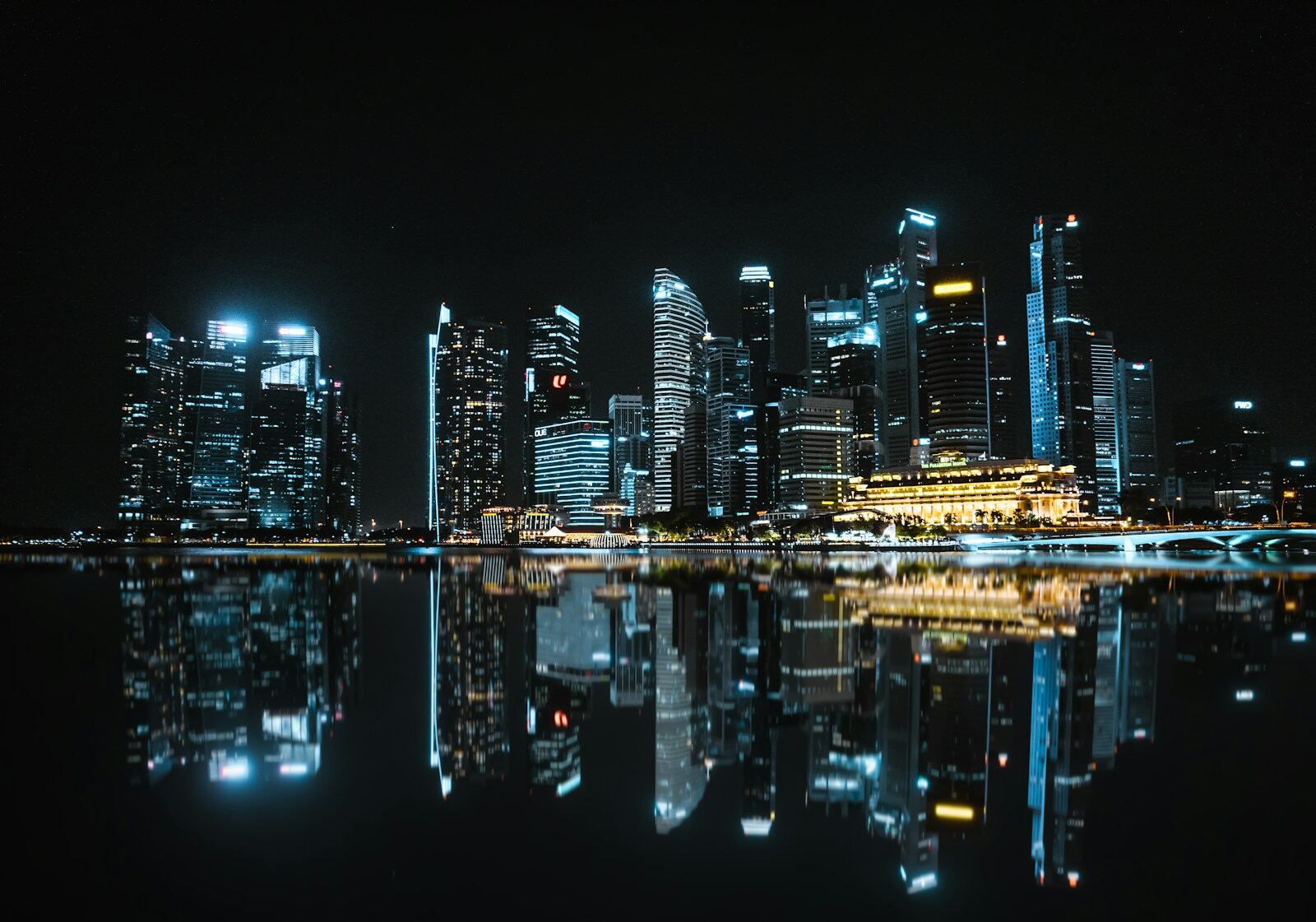 Singapore central business district lit up at night